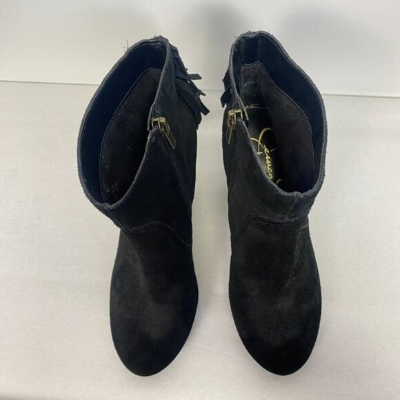Jessica Simpson Black Suede Fringe Heeled Booties - Picture 5 of 9